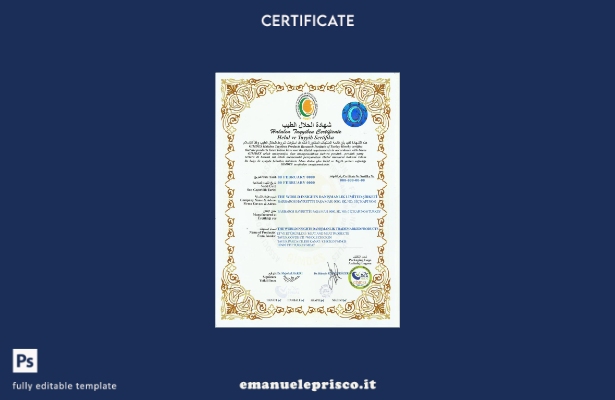 modello di campione PSD del certificato Halalen Tayyiben della Turchia in stile 